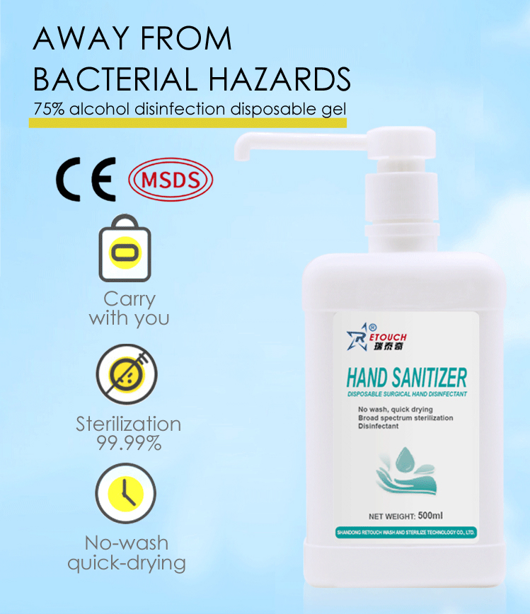 Hand Sanitizer OEM ODM Custom 500ml Liquid Hand Sanitiser Gel Antibacterial Rinse-Free 75% Alcohol Gel Hand Sanitizer