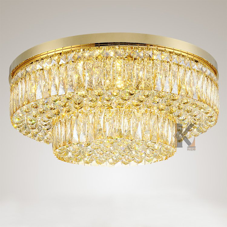 Zhongshan Guzhen Luxury Gold Metal LED Hanging Lamp Ceiling Hotel for Living Room Modern K9 Crystal Chandelier Lighting