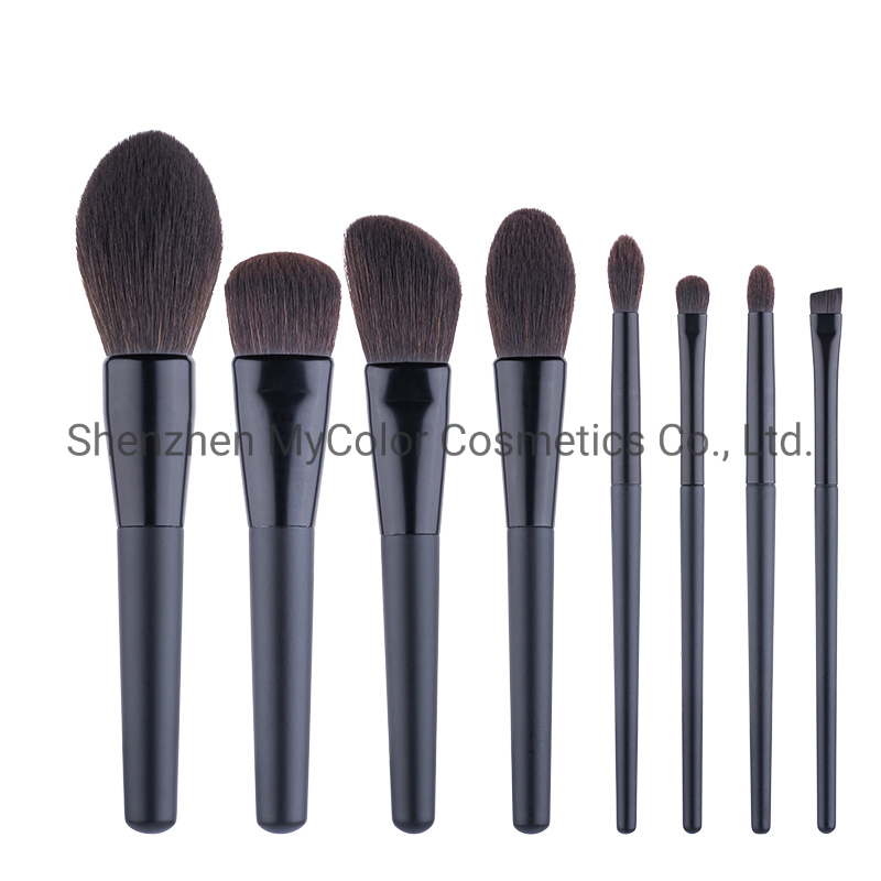 8PCS in One Private Logo Cosmetic Brush Set Black Wood Handle Makeup Brushes with Makeup Pouch