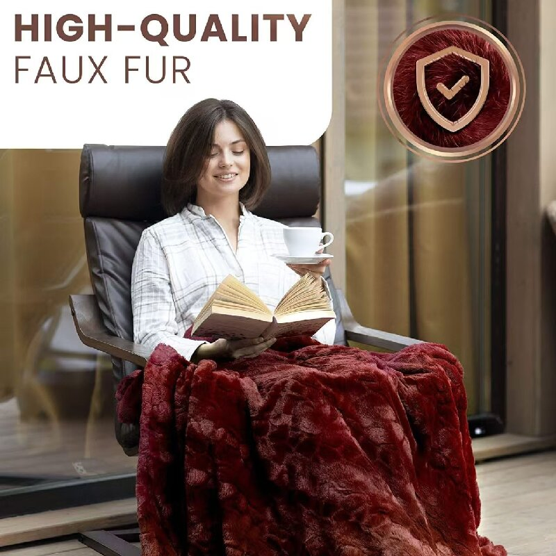 Polyester PV Fleece Faux Fur Fake Bed Linen Embossing Plush Blanket