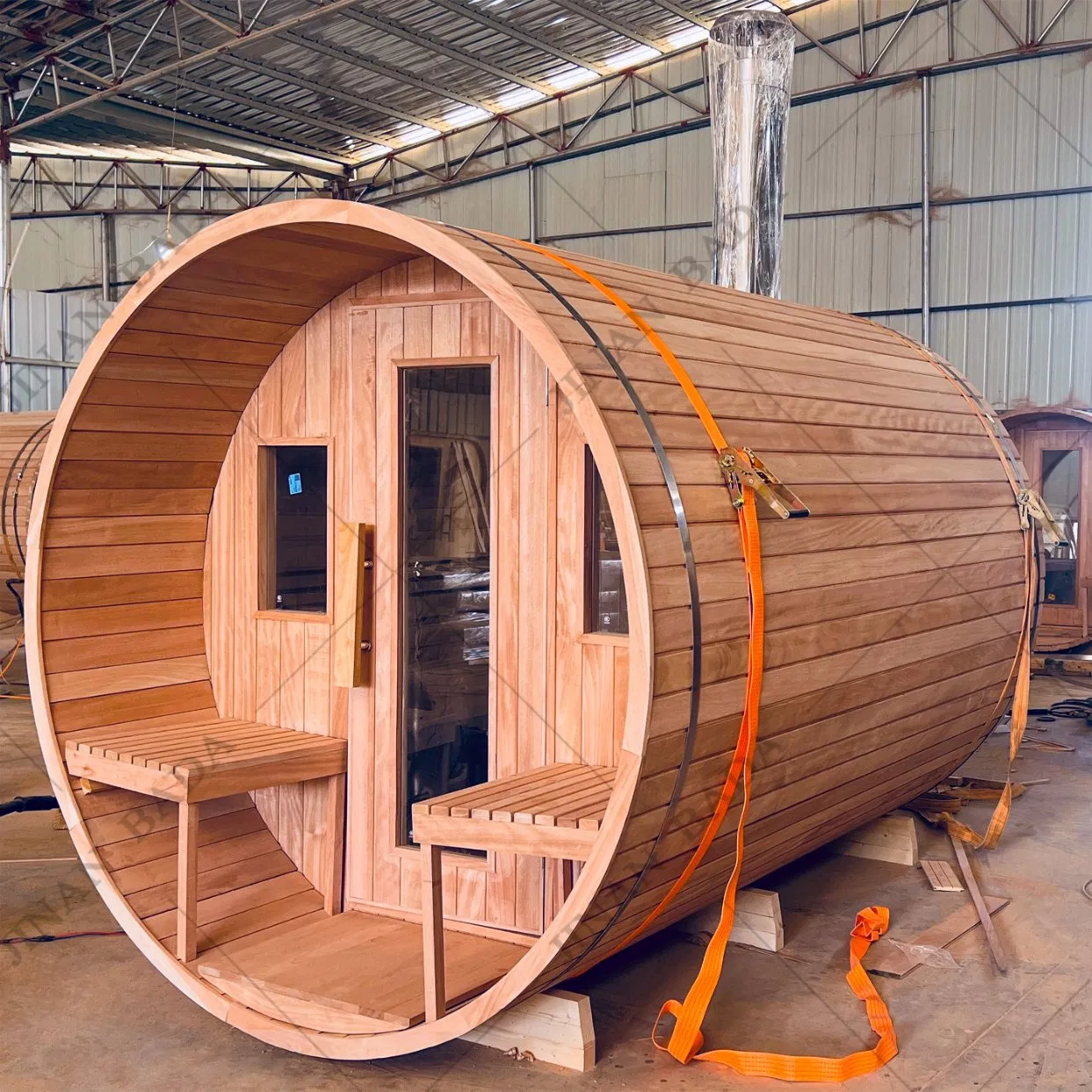 Infrared Sauna Red Cedar Barrel Sauna with Panoramic Views Outdoor Sauna Dry Sauna Room Wood-Burning Stove