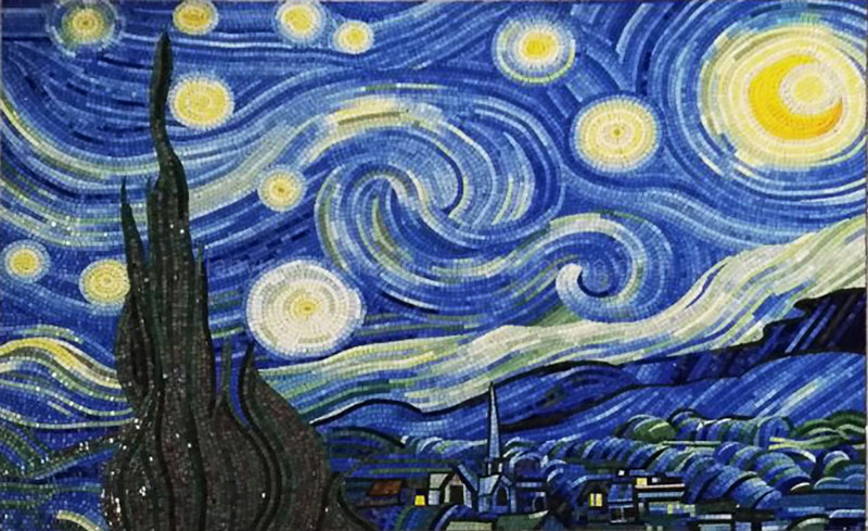 World Masterpiece Vincent Van Gogh Starry Night Picture Handmade Decorative Glass Mosaic Wall Art Murals