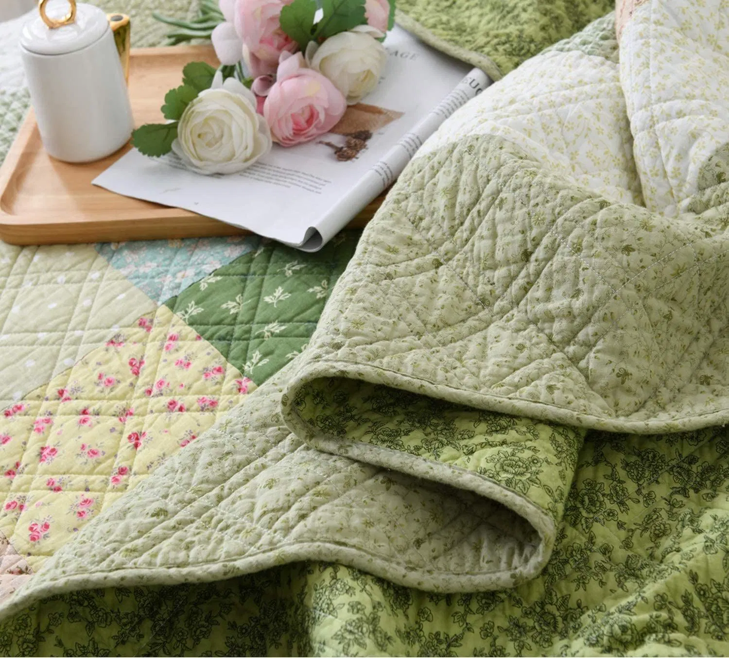 Oversized King Bedspread Quilt Set to The Floor, French Country Patchwork Pattern, Floral Paisley Prints, Beautiful Colors!