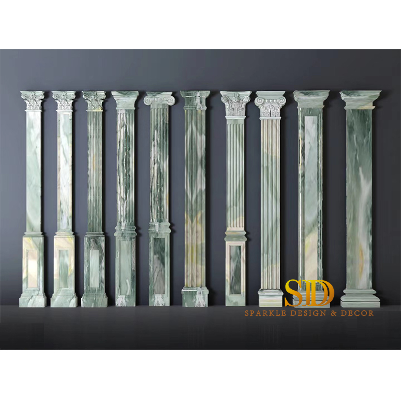 Half Circle Shape White Marble Columns with Railing and Cornice