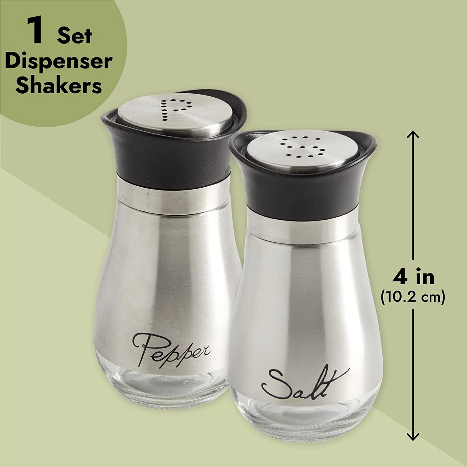 Amazon Ebay Stainless Steel Set with Glass Bottoms Salt Pepper Shaker
