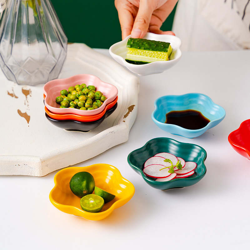 Coloured Glaze Ceramic Dish Household Condiment Personalised Snack Dish Creative