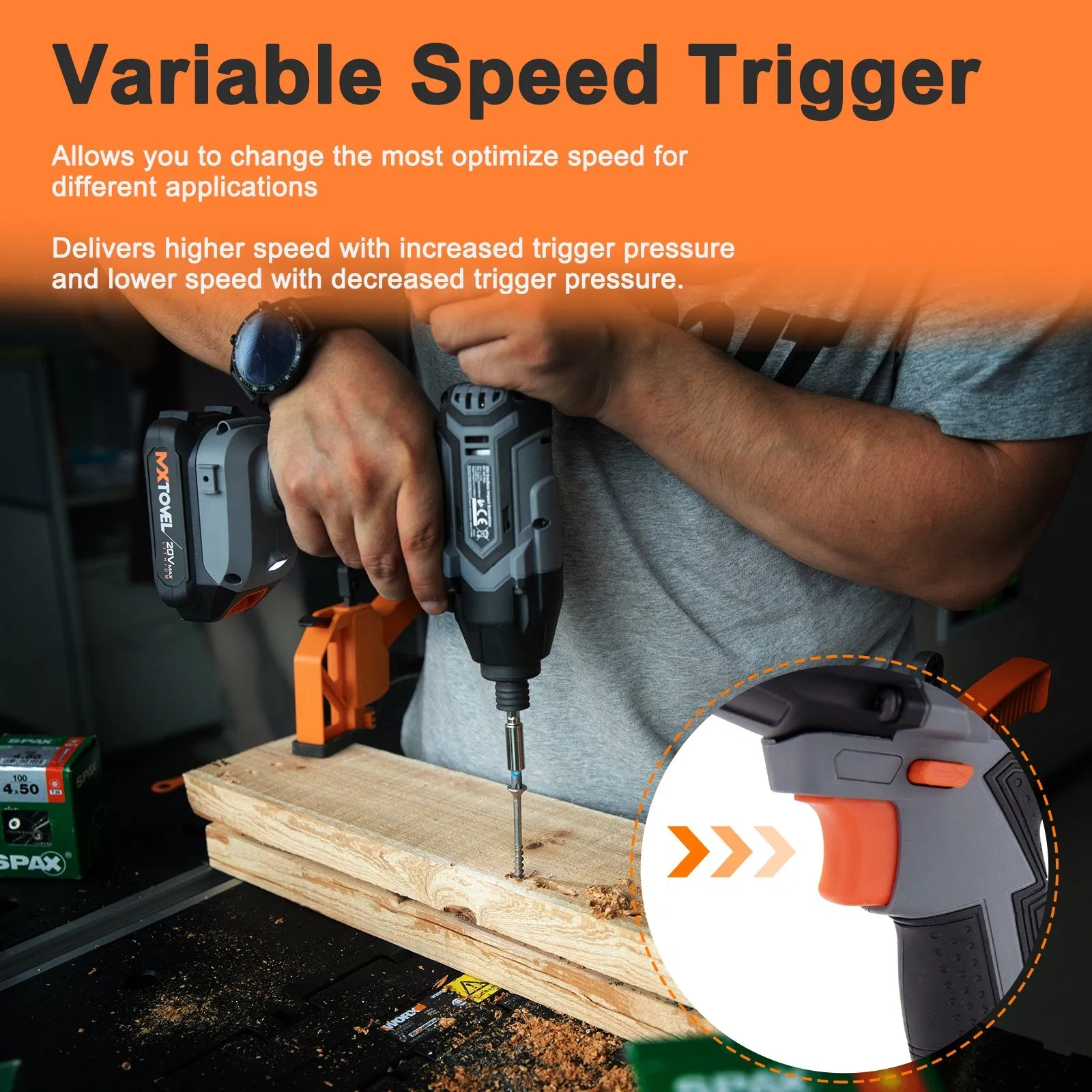 Беспроводной гайковерт MXTOVEL 20В, 180 Н·м