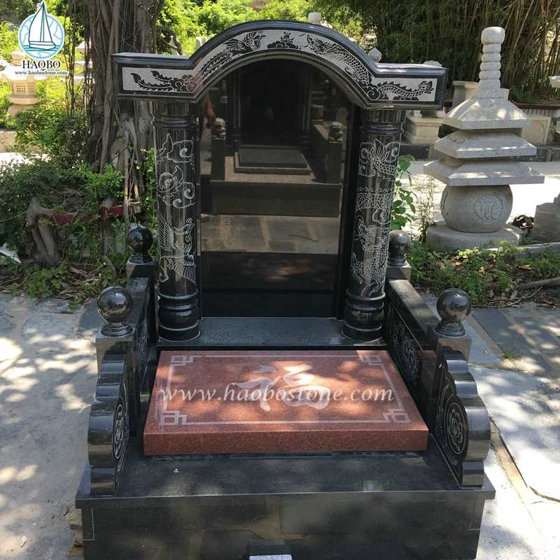 Chineses Style Tombstone Granite Monument Dragon Pillar Headstone