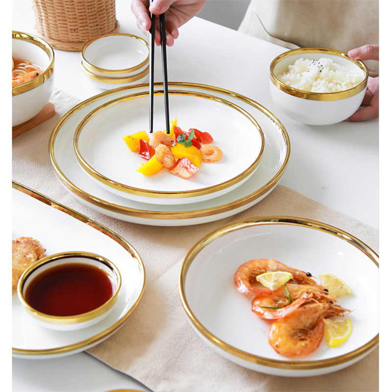 Nordic Gold Rim Best Ceramic Dinner Dishes & Plates Pearl White Porcelain Vs Ceramic Dinnerware Sets