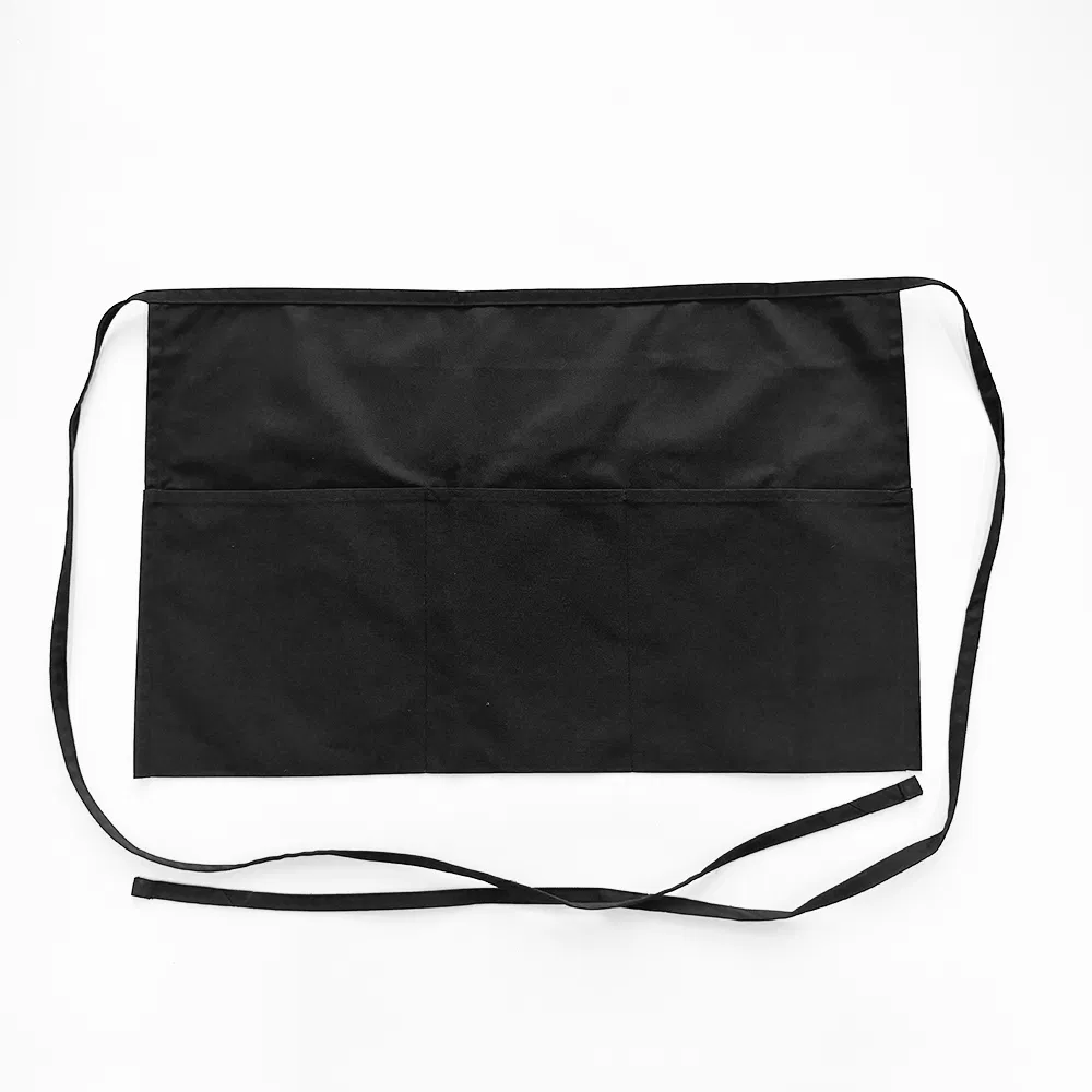 15-Inch Black Server Aprons with 3 Pockets Waterdrop Resistant Waitress Waiter Waist Apron