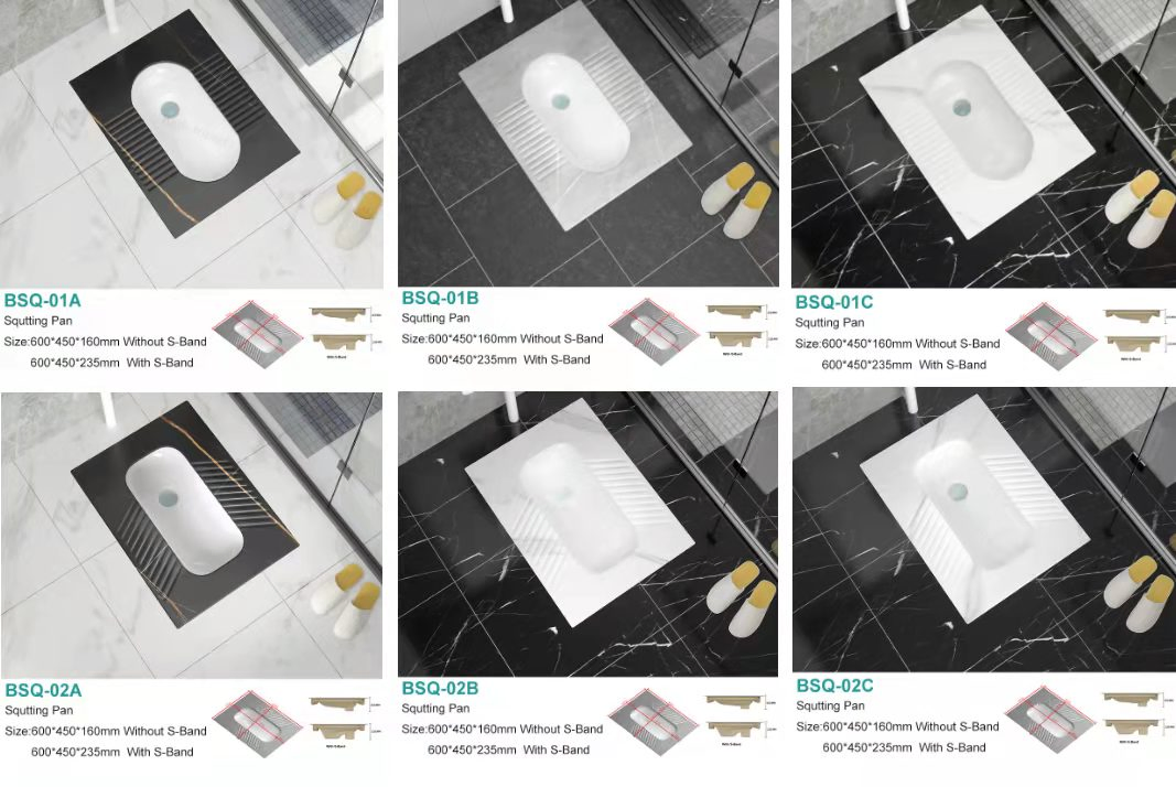 Anti-Slip Stripes Black and Grey Rock Slab Squatting Pan with S-Band Bathroom Modern Squat Pan