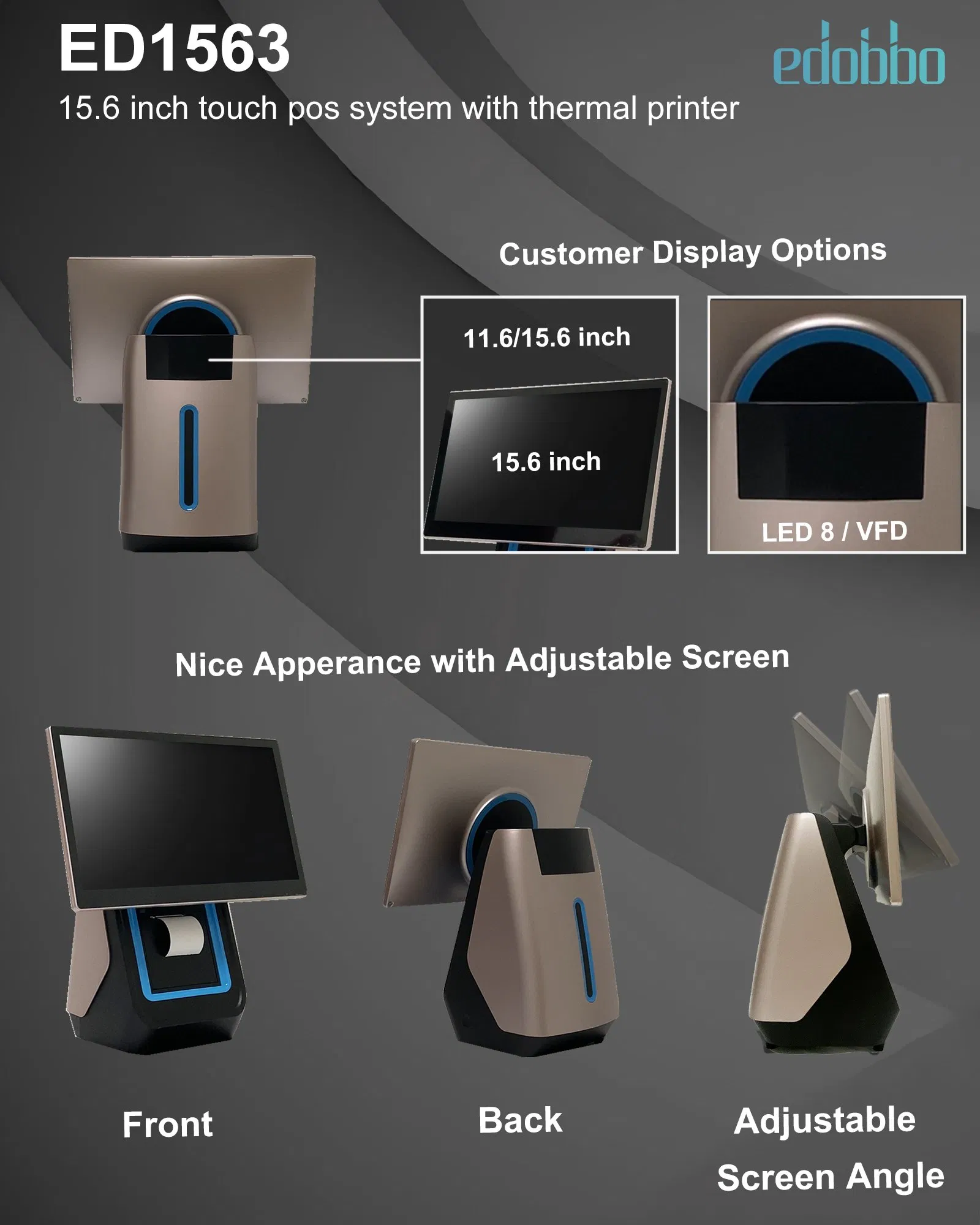 15.6" Touch POS Terminal 80mm Printer Windows & Android OS Ideal for Pdv & Retail