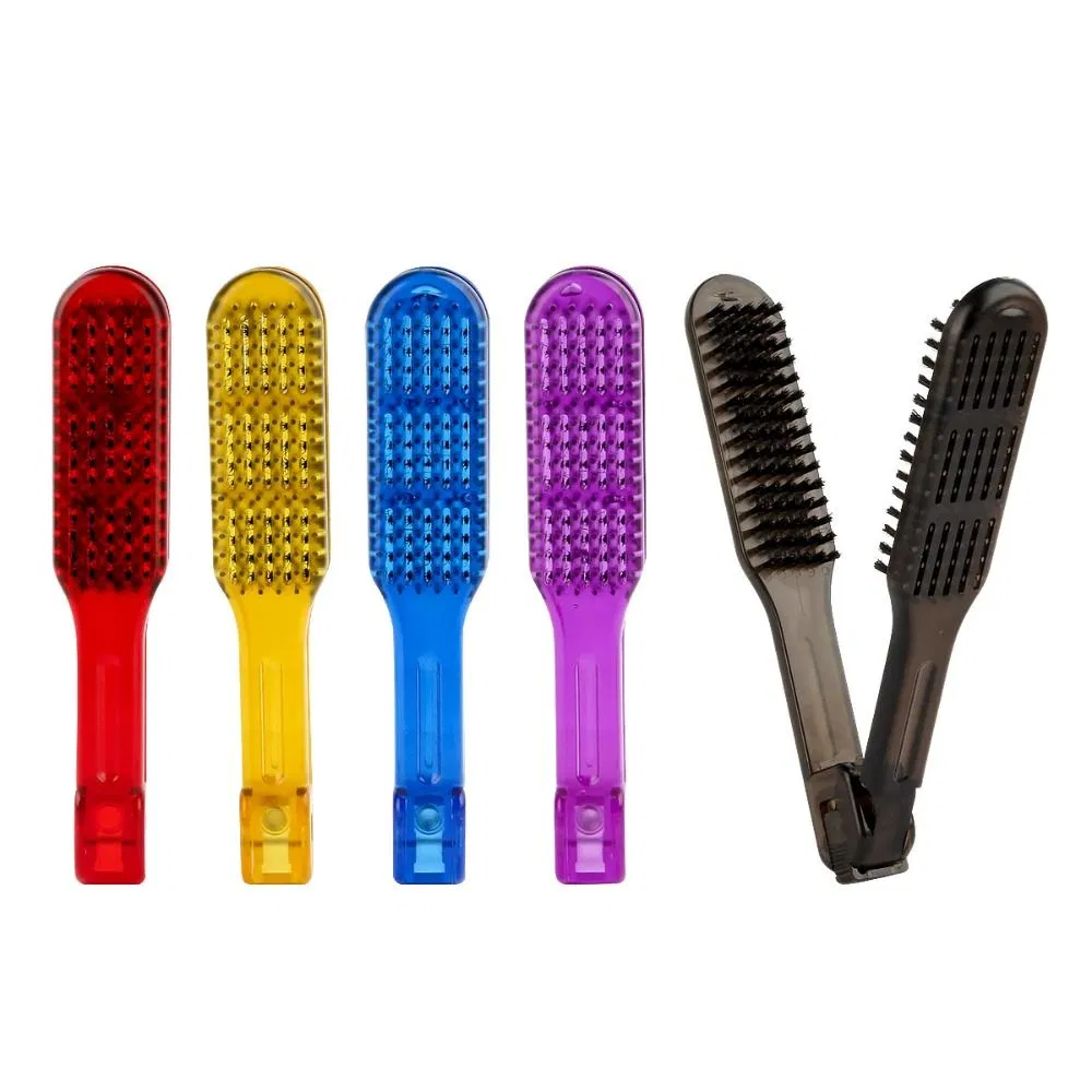 PRO Beauty Salon Clasp Hair Straightening Double Brush Comb Anti-Static High Temperature Clamp Brush Hair Straightening Brush