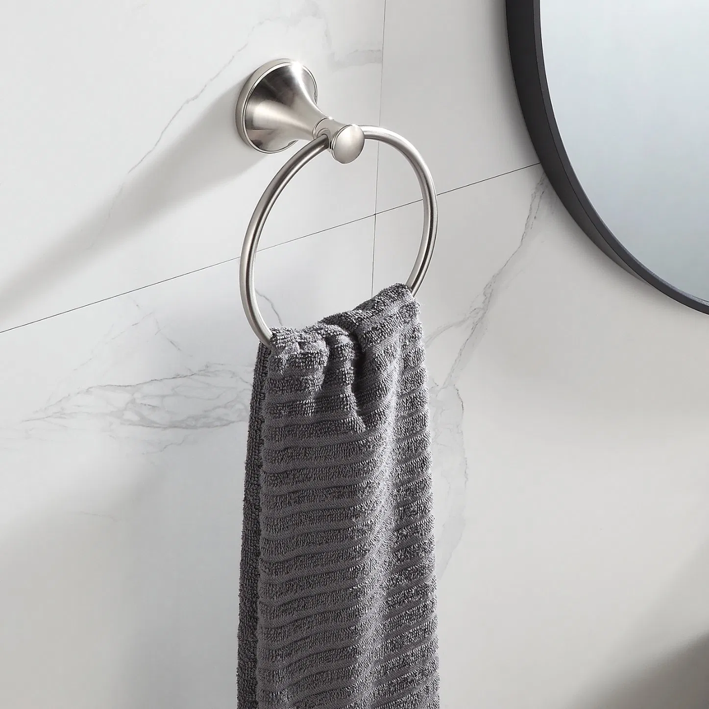 Round Bathroom Kitchen Fingertip Brushed Nickel Wall Mounted Towel Ring