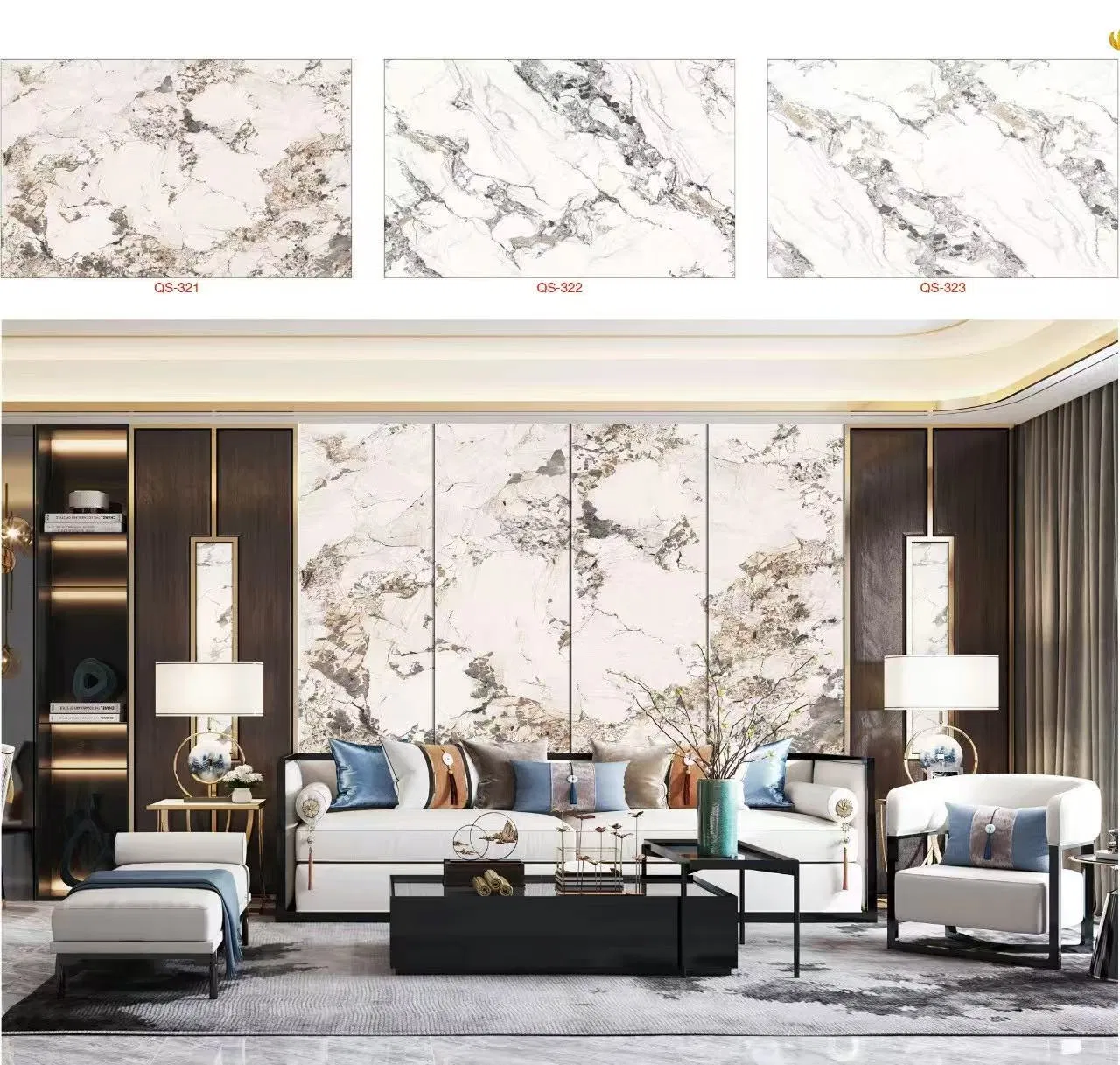 Fiber Cement Marble Grain Interior Wall Decoration Panel with Class a Fire-Resistance