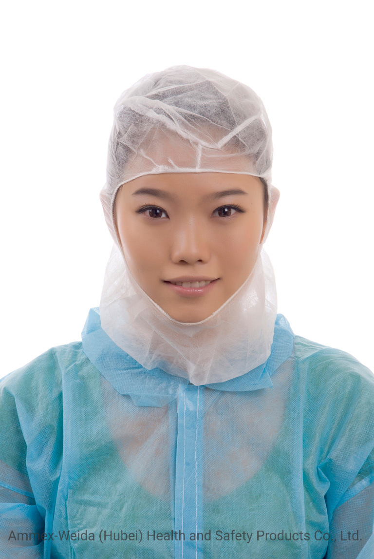 Disposable Hood with Neck-Protection by Soft Non-Woven Polypropylene Pull-Over Use for Factory Free Size for All People
