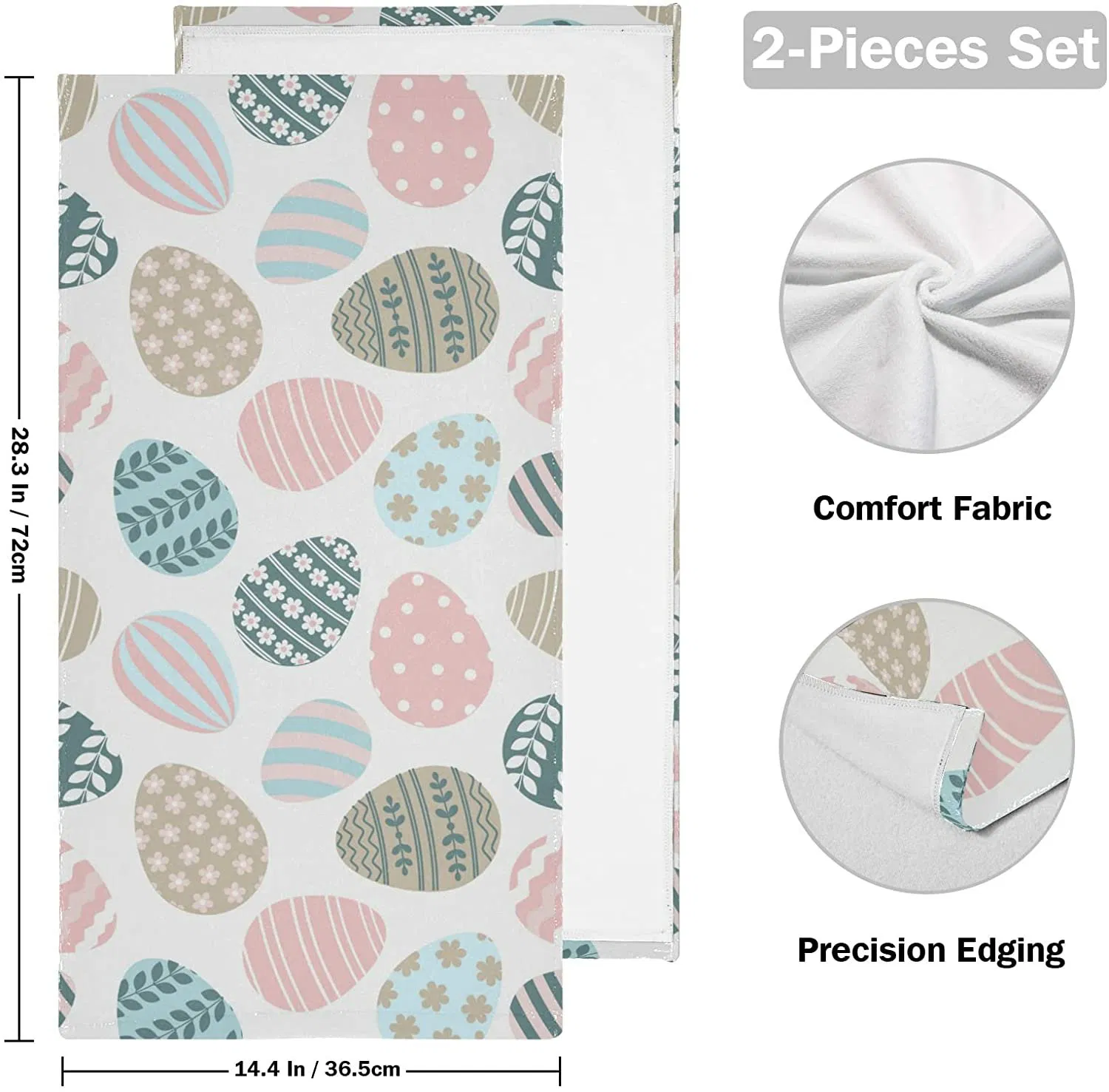 Happy Easter Eggs Hand Bath Towel Hanging Towels Set Bunny Tail Rabbits Flowers Kitchen Dish Towel Highly Absorbent 2PCS