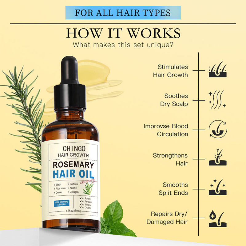 Organic Nourishing Rosemary Hair Oil for Scalp Repair Hair Loss Reduction Growth