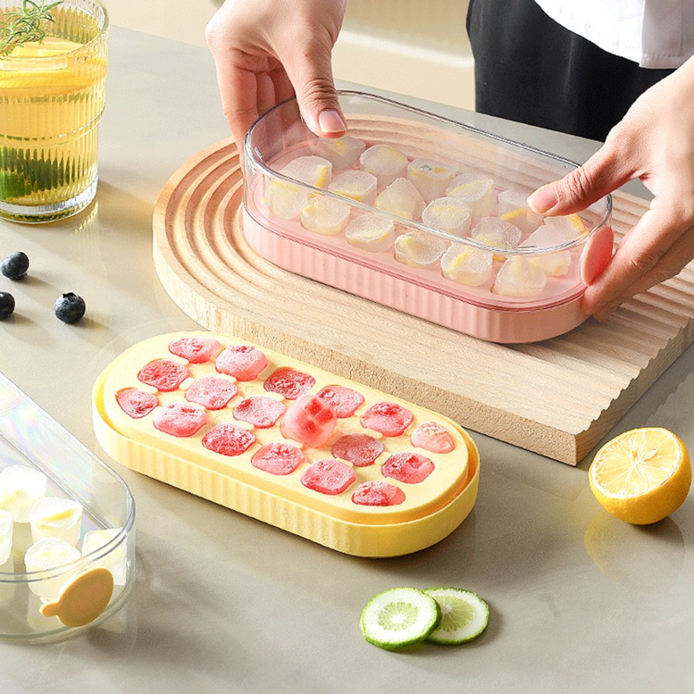 18 Grid Silicone Ice Cube Maker with Storage Box Round Ice Trays for Freezer with Bin Lid Bar Kitchen Accessories Gadgets