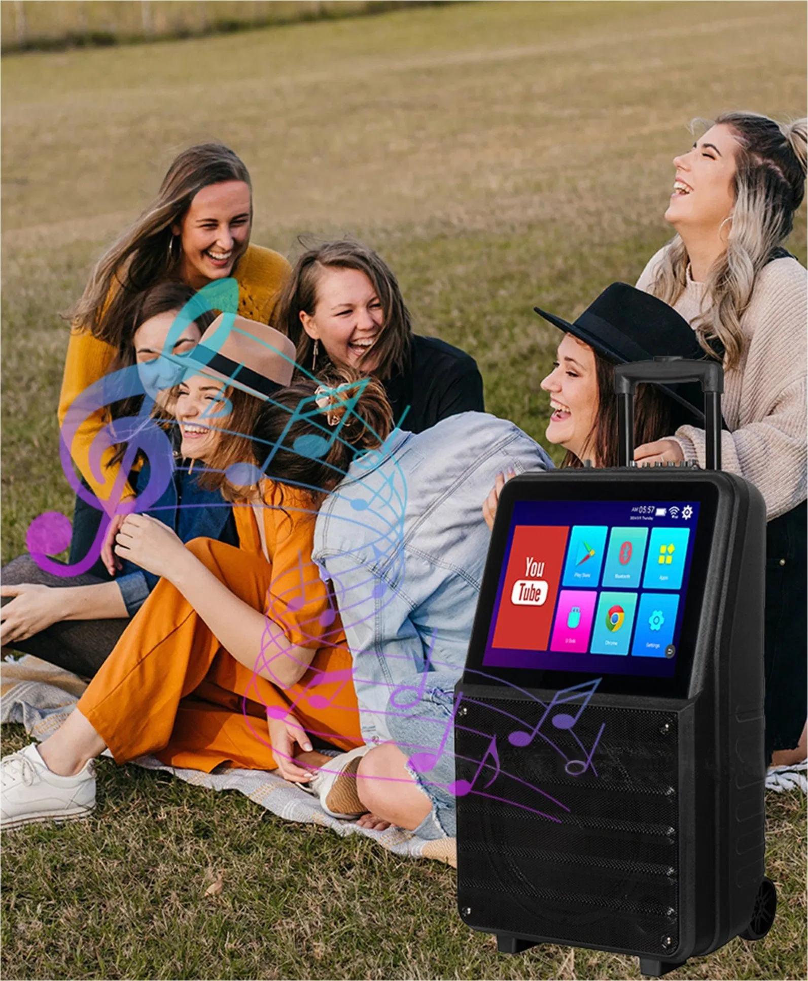 Outdoor Trolley Speaker Subwoofer Home Cinema 14.1" Touch Screen Android Amplifier Karaoke Speaker