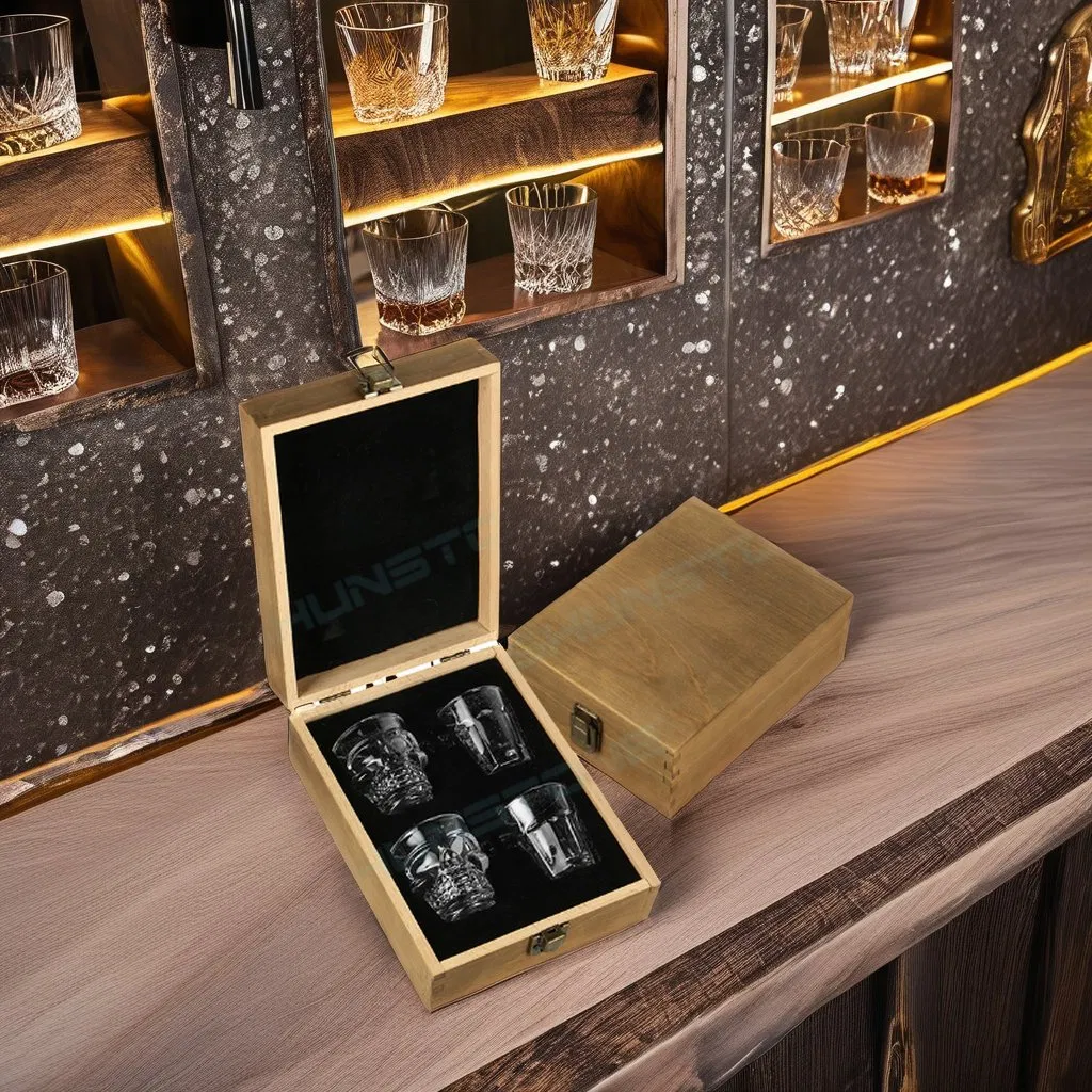 Wholesale Modern Crystal Shot Whiskey Glasses Gift Set in Wooden Box Tequila Shot Glasses Gift Set for Party Home