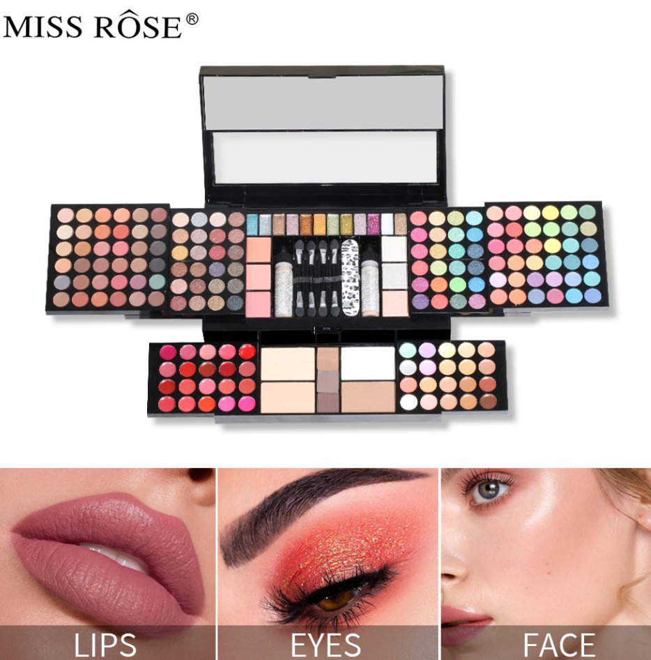 Online Wholesale Ready to Ship Piano Style 180 Color Mixed Matte and Glitter Waterproof Eyeshadow Palette Eyebrow Brush Palette Makeup