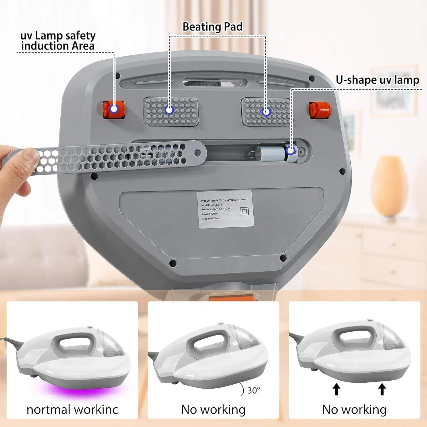 Vacuum Mite Remover Handheld Vacuum Cleaner with UV Light 12ooopa 110-240V