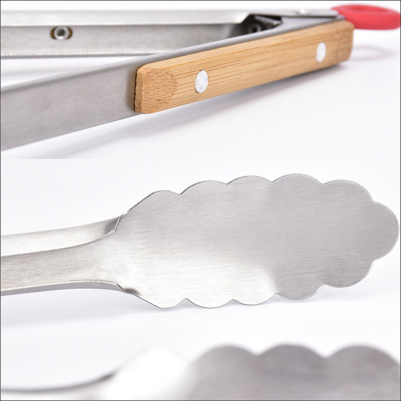 New Design and High Quality Stainless Steel Food Tongs with Bamboo Handle