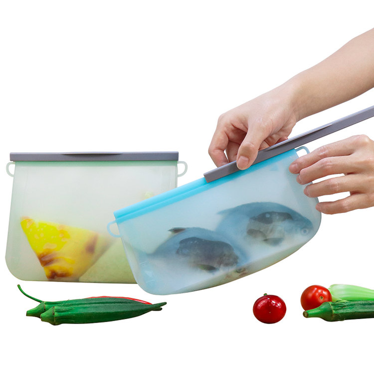 Silicon Storage Sandwich Bag Custom Airtighr Stand-up Zip Lock Leakproof Food Grade Silicone Pouch Bag with Plastic Clip for Travel and Camping