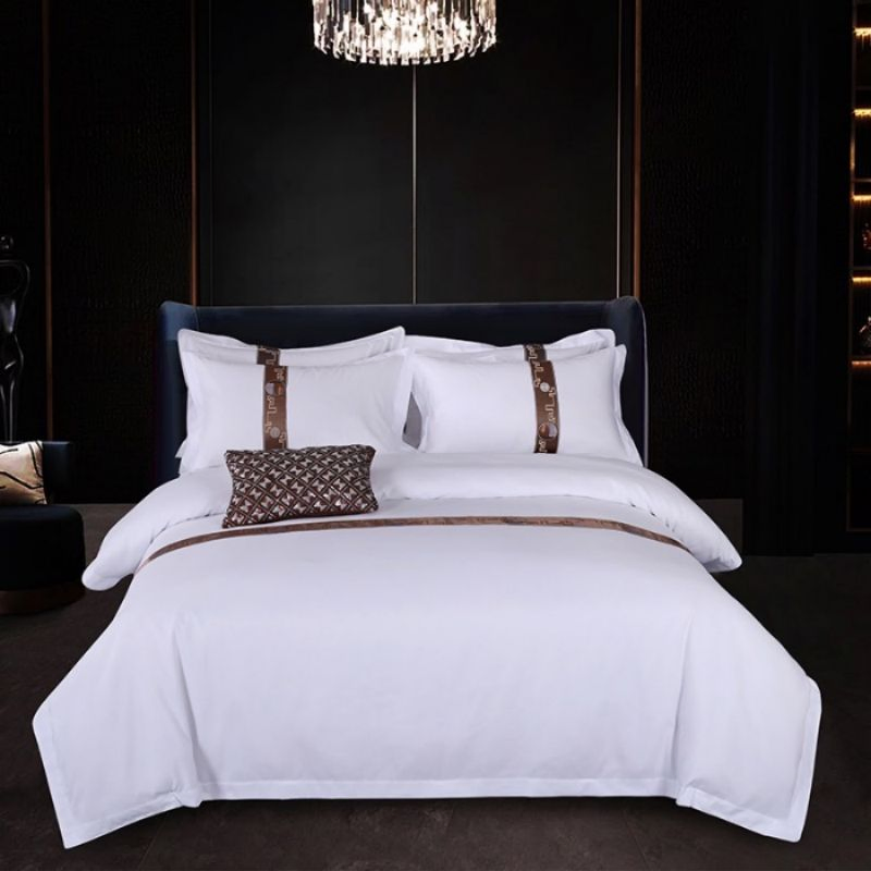 Good Price Custom King Queen Size 5 Star Hotel 100% Cotton Bedsheet Jacquard Webbing Embroidery Duvet Cover Luxury Hotel Bedding Set From Guangdong Home Textile