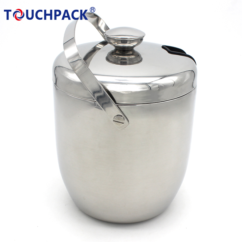 High Quality Double Wall Portable Metal Stainless Steel Ice Bucket with Sealed Lid and Carry Handle
