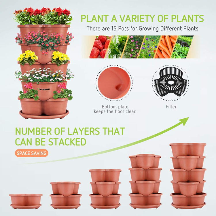 Горшок пластиковый 5 ярусов штабелируемый для цветов