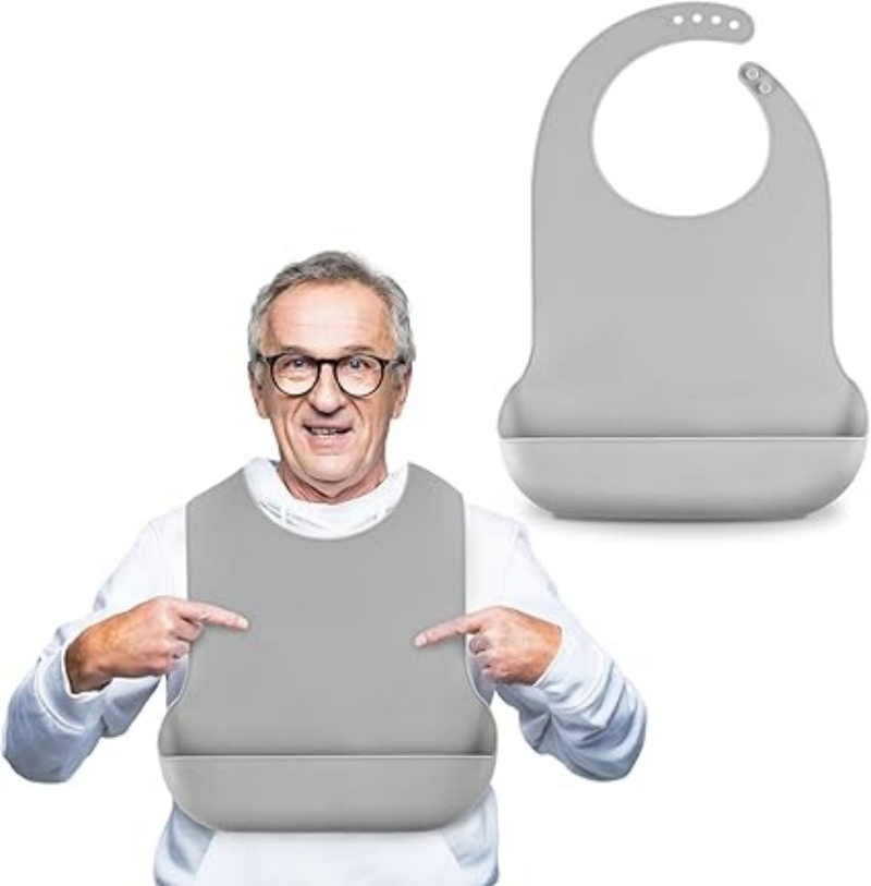 Elderly Waterproof Clothing Protectors Silicone Adult Bibs with Food Catcher