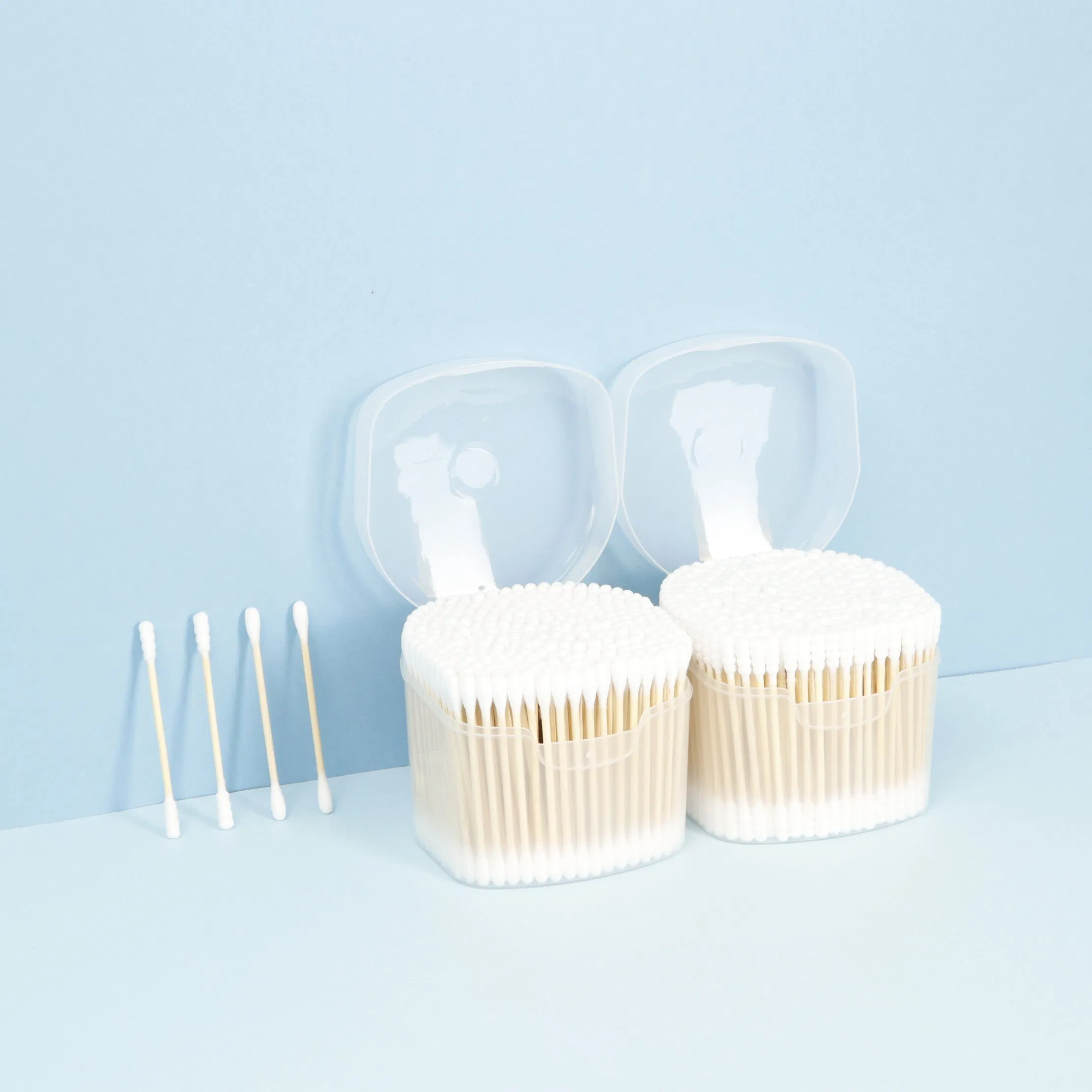 Natural Cotton Head 300PCS Bamboo Sticks Cotton Swab with Sticker Package