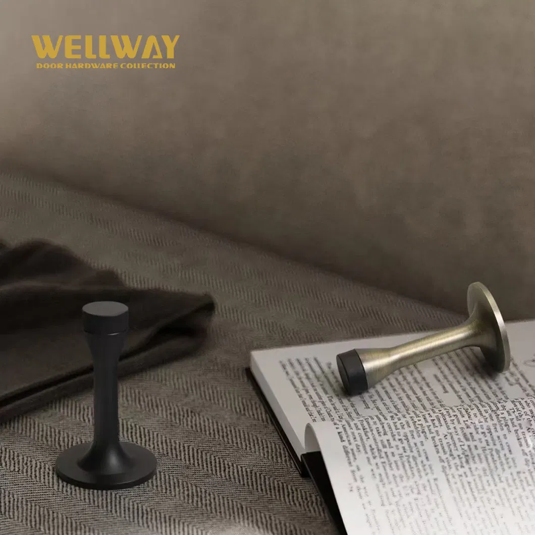 Brushed Gold Zinc Alloy Floor Mounted Door Stopper with Classic Tapered Shape and Rubber Buffer China Manufacture Premium - Ds-02-020