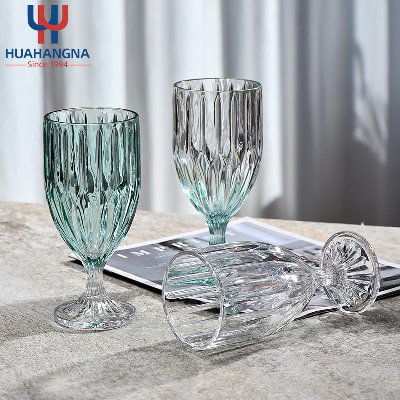 Vintage Relief Transparent Glass Wine Colorful Lozenge Shaped Goblet