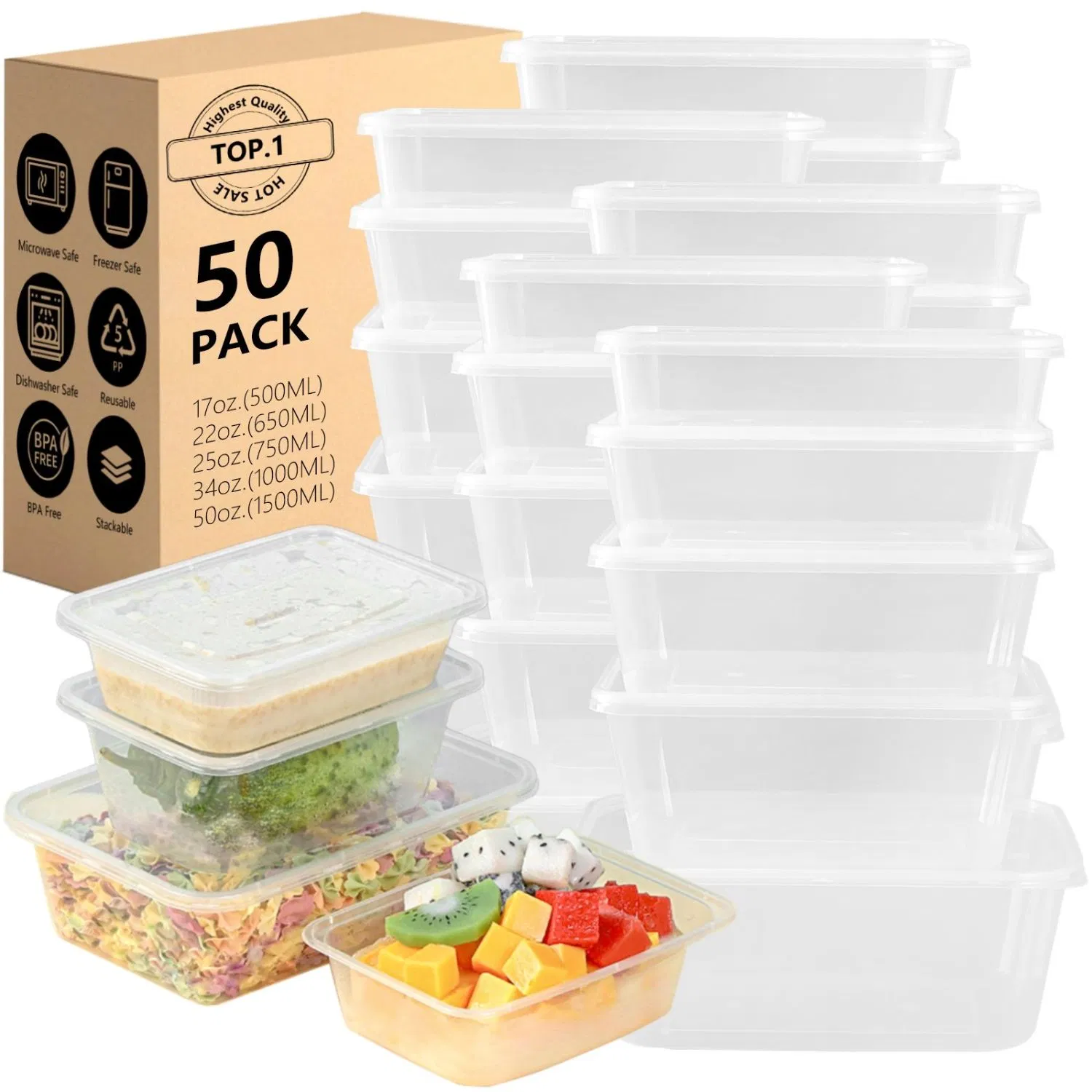 Takeaway Storage PP Rectangular Clear Meal Prep Box Microwavable Food Packaging Container