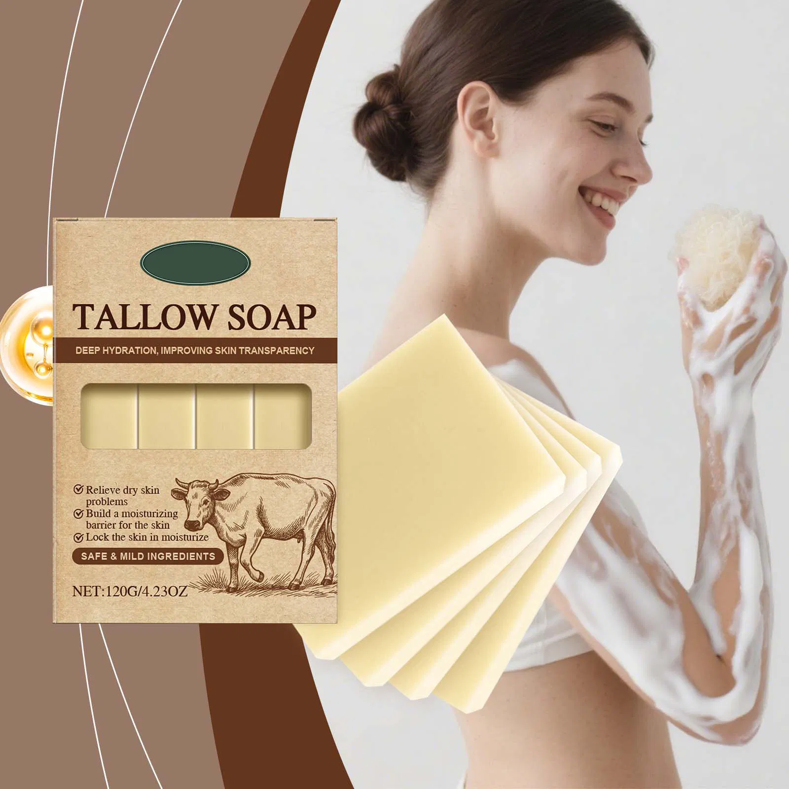 Private Label Vegan Handmade Tallow Soap Long-Lasting Moisturizing Whitening Soap Body Cleaning Tallow Soap