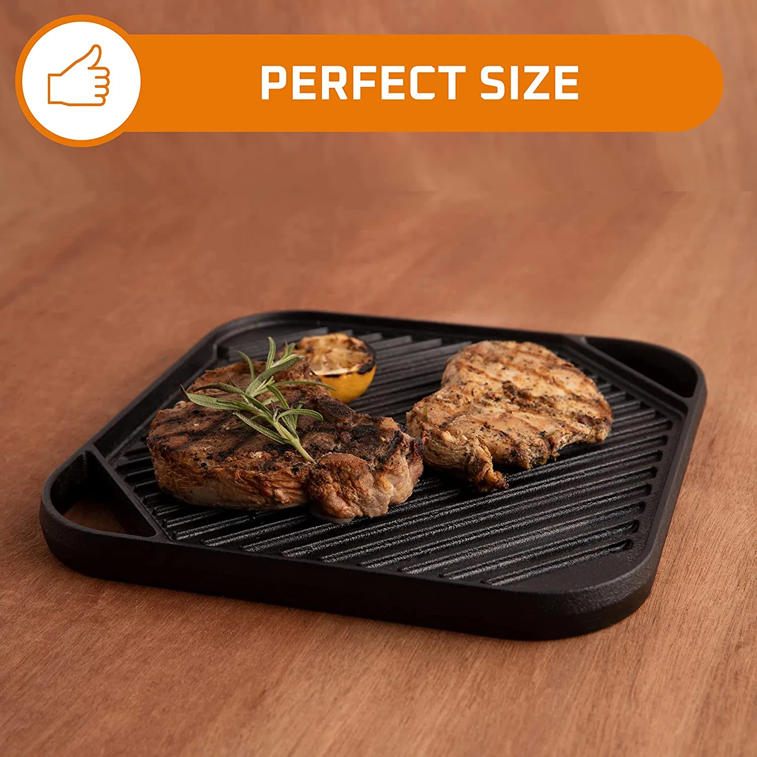 Custom Made Camping Square Large Grill Pan Cast Iron BBQ Grill Plate Reversible Griddle 15"