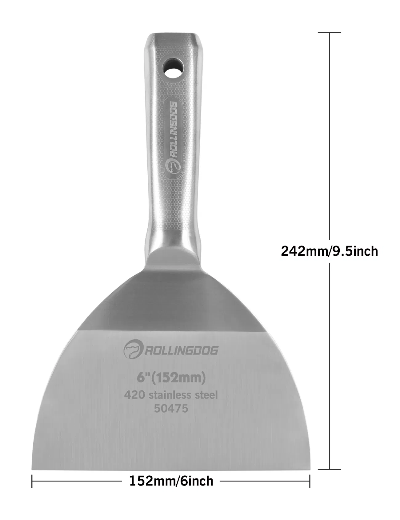Rolingdog-Elite 50475 Stainless Steel 6 Inch Putty Knife Flexible All-Metal Mirror Polished