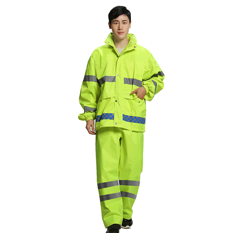 Custom Logo Waterproof Oil Chemical Resistant Raincoat Two Pieces 0.23mm High Visibility Reflective Rainsuit
