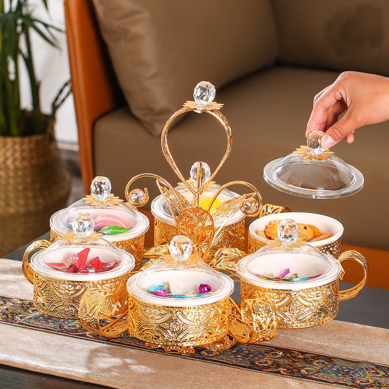 Golden Metal Wrought Iron Formula Set of 6 Acrylic Bowls