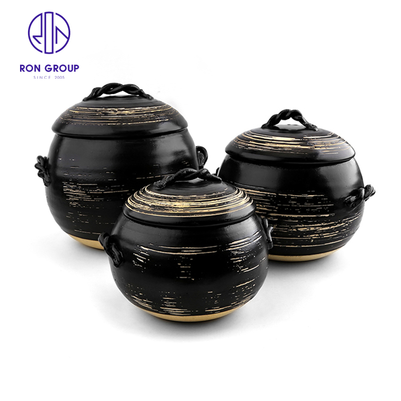 Japanese Style Restaurant Black Clay Cooking Round Pot Ceramic Casserole Terracotta Pot
