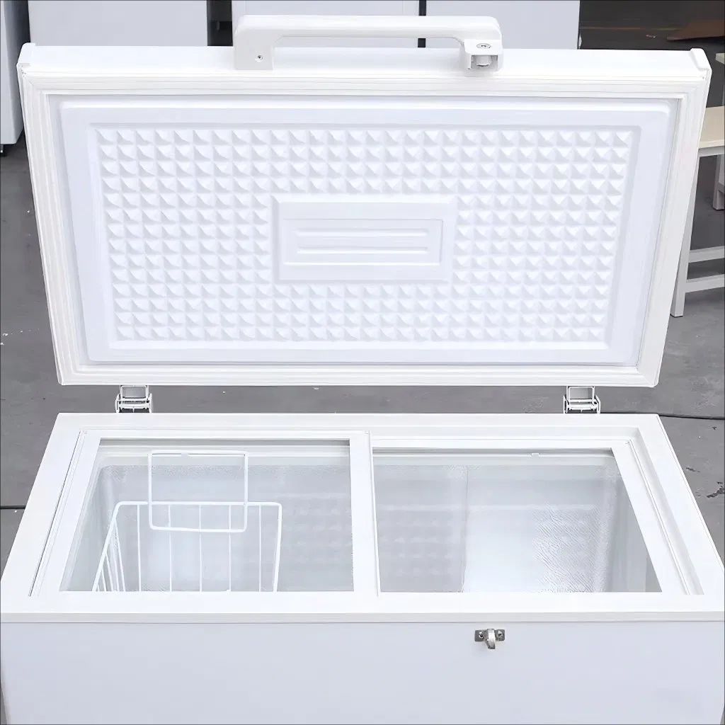 DC Power 150L Deep Ice Cream Refrigerator Curved Sliding Glass Door Freezer