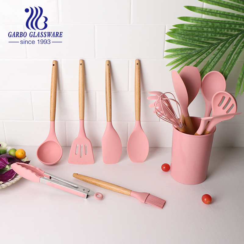 Kitchen Use High-Quality Colored Heat-Resistant Silicone Scoop with Wooden Handle for Cooking Safe Cooking Tool with Wholesale Price