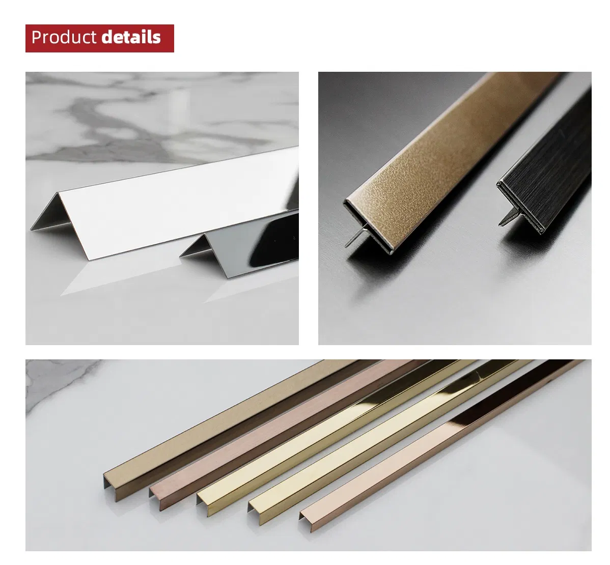 Hardware Decorative Stainelss Steel Tile Trim Color L/T/U Channel 201 304 316 Stainless Steel Profile for Wall Protective