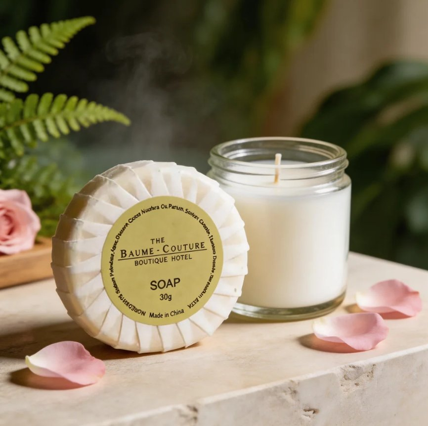 30g Round Hotel Soap with Laminated Paper Packaging and Custom Label