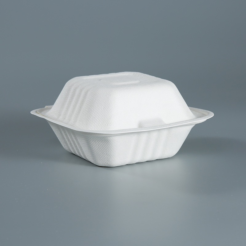 Take Away Disposable Sugarcane Bagasse Pulp Biodegradable 6'' Hamburger Clamshell Food Packaging