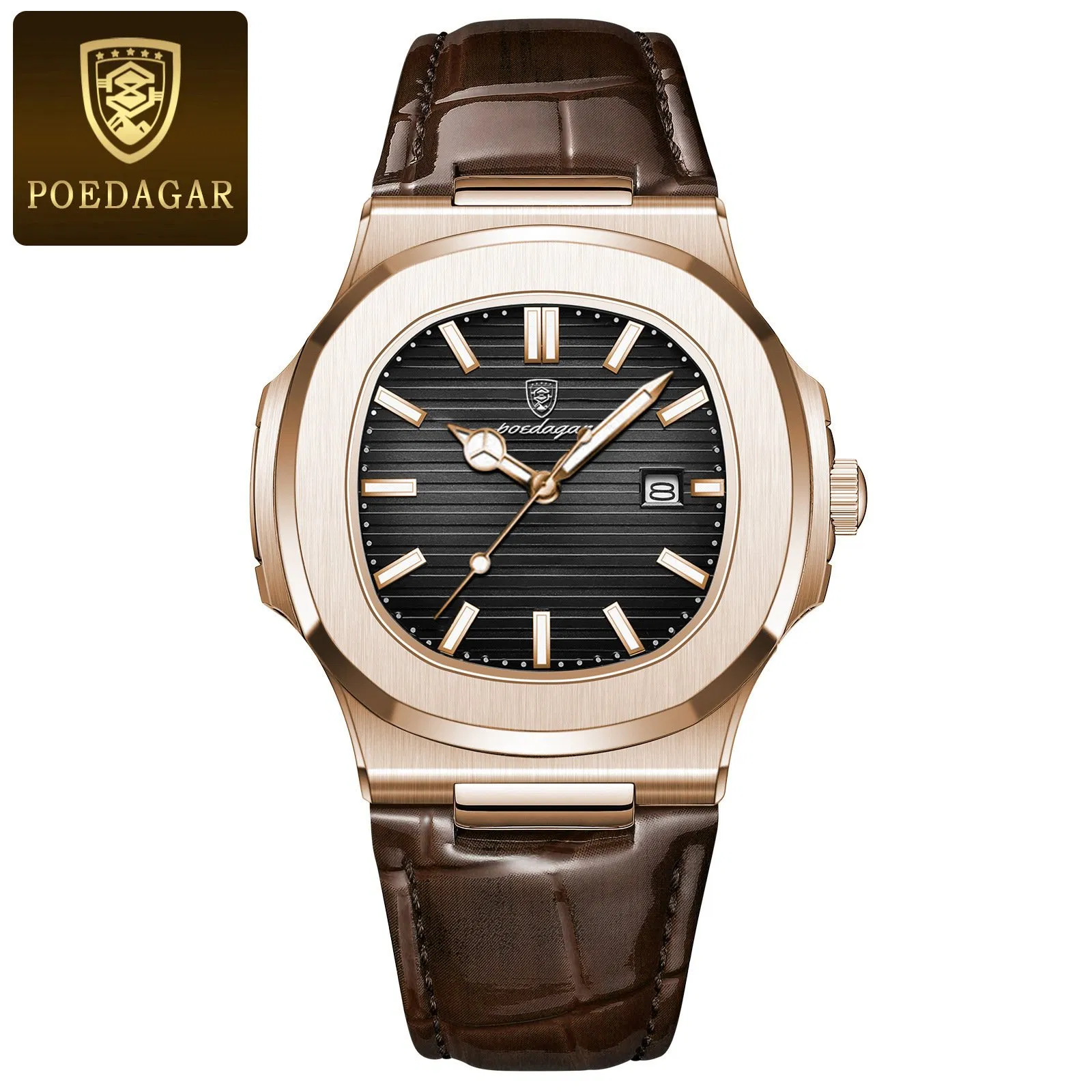 Hot-Selling Brand Poedagar P613 Leather Band Men' Fancy Design Waterproof Quartz Watch