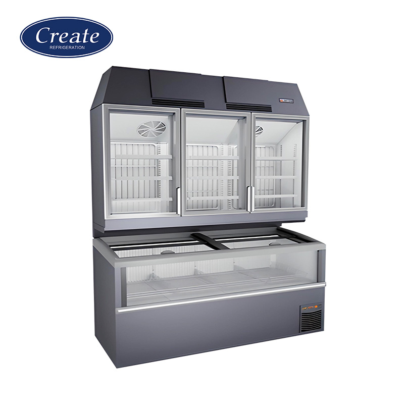Островной морозильник для супермаркета с верхним и нижним охлаждением